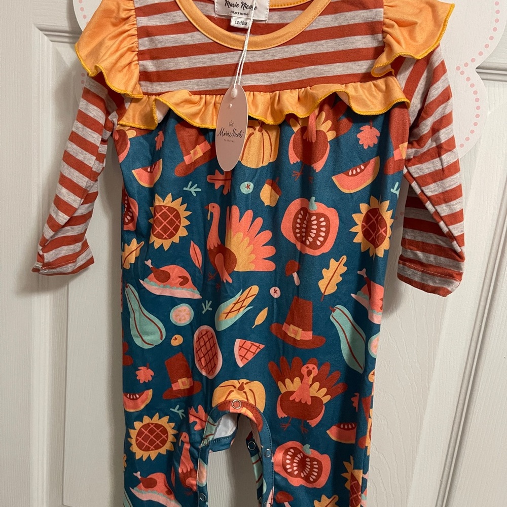 Festive Baby Romper with Stripes and Ruffles